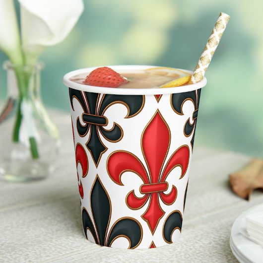 Red Black Baroque Fleur-de-lis Pattern Design  紙コップ