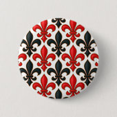 Red Black Baroque Fleur-de-lis Pattern Design  缶バッジ (正面)