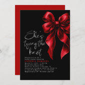 Red Black Bow She's Tying the Knot Bridal Shower 招待状 (正面/裏面)