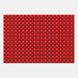 Red Black Buffalo Heart Plaid ラッピングペーパーシート