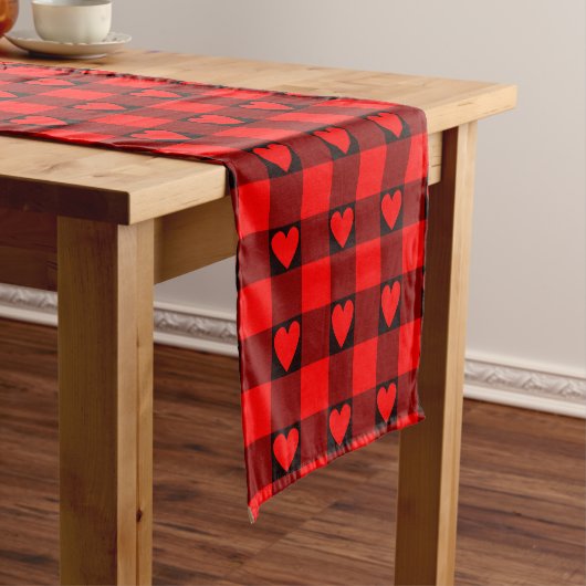 Red Black Buffalo Heart Plaid Table Runner ショートテーブルランナー (インサイチュ)