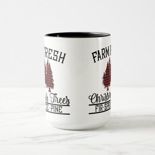 red, Black Buffalo Plaid Christmas Trees マグカップ (中央)