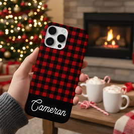 Red & Black Buffalo Plaid Custom Name iPhone 16 Pro Maxケース