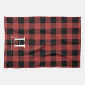 Red Black Buffalo Plaid Monogram Holiday キッチンタオル (横)
