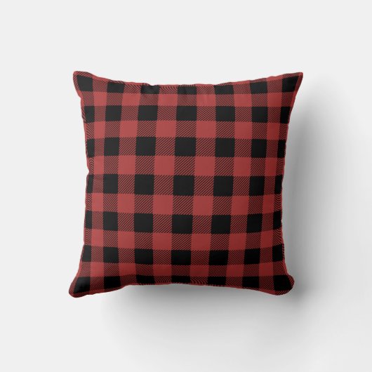 Red Black Buffalo Plaid Monogram Holiday クッション (裏面)