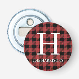 Red Black Buffalo Plaid Monogram Holiday 栓抜き