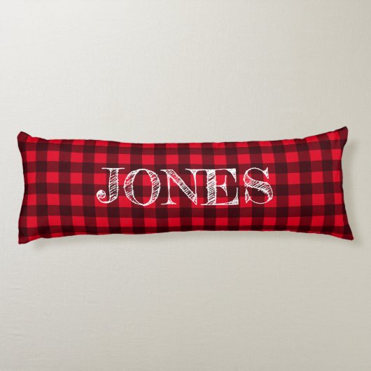 Red & black buffalo plaid pattern personalized ボディピロー (裏面)