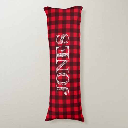 Red & black buffalo plaid pattern personalized ボディピロー (正面縦)