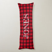 Red & black buffalo plaid pattern personalized ボディピロー (裏面 (縦))