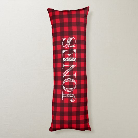 Red & black buffalo plaid pattern personalized ボディピロー (裏面 (縦))