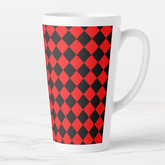Red Black Checker Diamond Pattern カフェラテマグ (右)