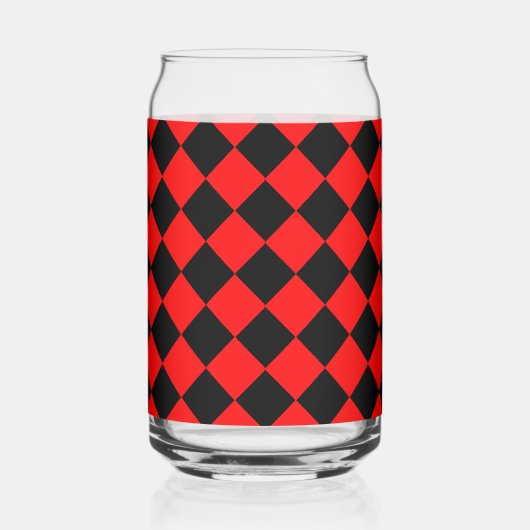 Red Black Checker Diamond Pattern ガラス缶 (右)