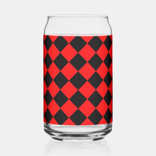 Red Black Checker Diamond Pattern ガラス缶 (左)