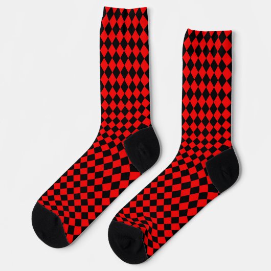 Red Black Checker Diamond Pattern ソックス (左)