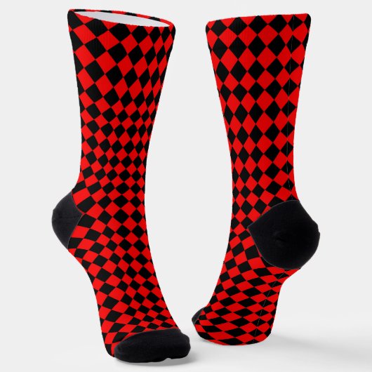 Red Black Checker Diamond Pattern ソックス (傾斜あり)