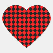 Red Black Checker Diamond Pattern ハートシール (正面)