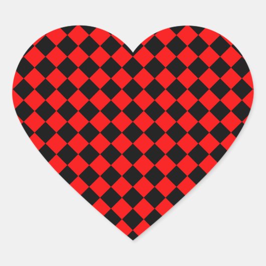 Red Black Checker Diamond Pattern ハートシール (正面)