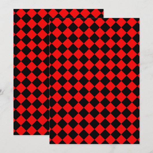 Red Black Checker Diamond Pattern 招待状 (正面/裏面)