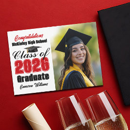 Red Black Class of 2026 卒業写真 卒業 案内状