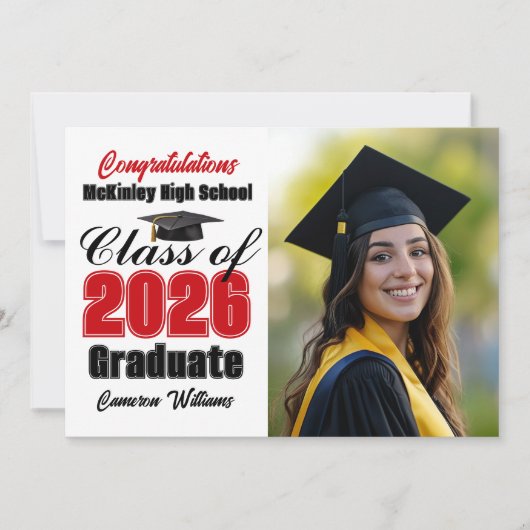Red Black Class of 2026 Graduate Photo Graduation 案内状 (正面)