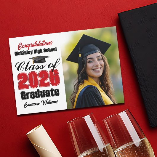 Red Black Class of 2026 Graduate Photo Graduation 案内状