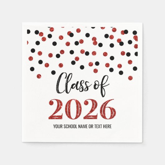 Red Black Confetti 2026年卒業記念 ナプキン スタンダードカクテルナプキン (正面)