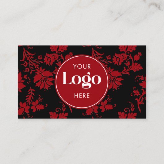 Red & Black Damask Custom Logo QR Code Template 名刺 (正面)