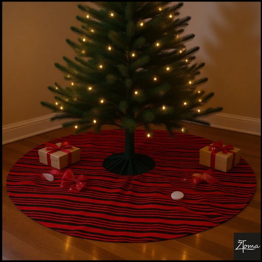 Red Black Diagonal Stripes Graphic Bow ブラッシュドポリエステルツリースカート