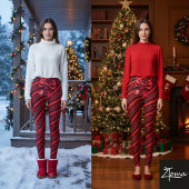 Red Black Diagonal Stripes Graphic Bow レギンス