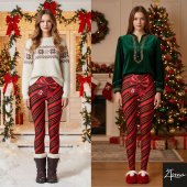 Red Black Diagonal Stripes Graphic Bow レギンス