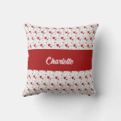 Red Black Doodle Hearts Retro Monogram Name クッション (裏面)
