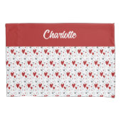 Red Black Doodle Hearts Retro Monogram Name 枕カバー (正面)