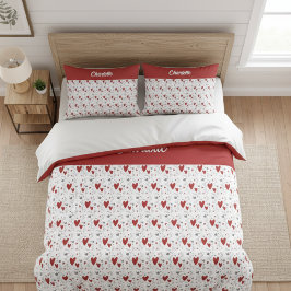 Red Black Doodle Hearts Retro Monogram Name 枕カバー