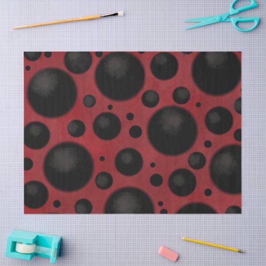 Red Black Dots Circles Funky Pattern Decoupage 薄葉紙 (クラフト)