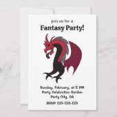 Red Black Dragon Mythical Creature Fantasy Party 招待状 (正面)