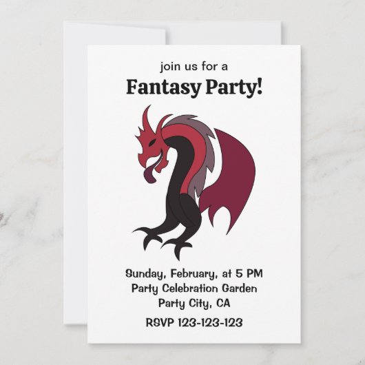Red Black Dragon Mythical Creature Fantasy Party 招待状 (正面)