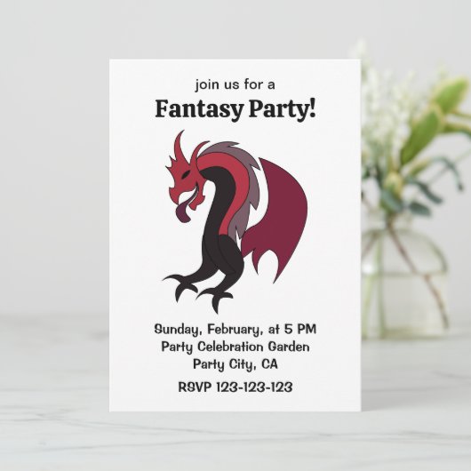 Red Black Dragon Mythical Creature Fantasy Party 招待状 (スタンド正面)