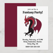 Red Black Dragon Mythical Creature Fantasy Party 招待状 (正面/裏面)