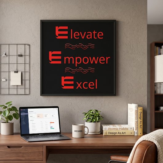 Red & Black Elevate Empower Excel モチベーション ポスター