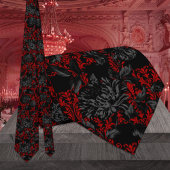 Red & Black Floral Damask Gothic Wedding ネクタイ
