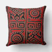Red Black Folk Art Spirals, Diamonds & Abstract Tr クッション (裏面)