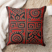 Red Black Folk Art Spirals, Diamonds & Abstract Tr クッション (ブランケット)