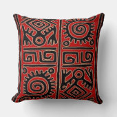 Red Black Folk Art Spirals, Diamonds & Abstract Tr クッション (正面)