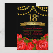 Red Black Gold 18歳の誕生日パーティー 招待状 (正面/裏面)