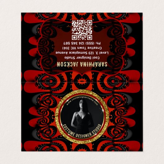 Red Black + Gold Funky Gothic Creative 名刺 (外部フラット)
