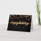 Red Black & Gold Happy Holiday Script foliage シーズンカード (正面)