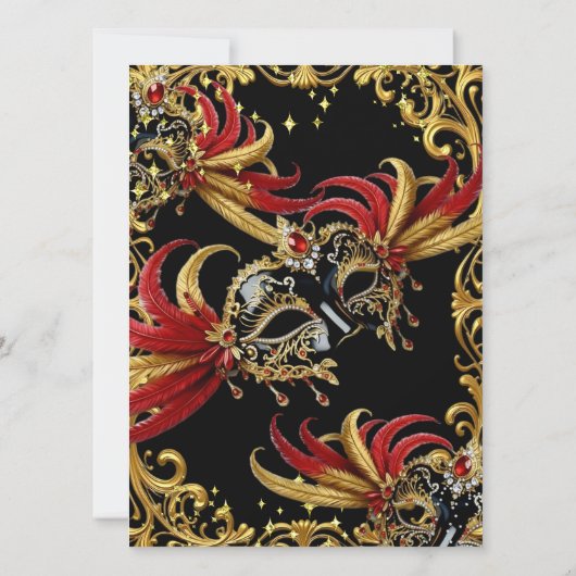 Red Black Gold Magical Night Masquerade Party 招待状 (裏面)