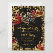 Red Black Gold Magical Night Masquerade Party 招待状 (正面)