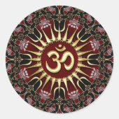 Red Black Gold OM Courage Energy Mandala ラウンドシール (正面)