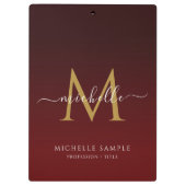 Red Black Gold Script Typography Name Monogram クリップボード (裏面)